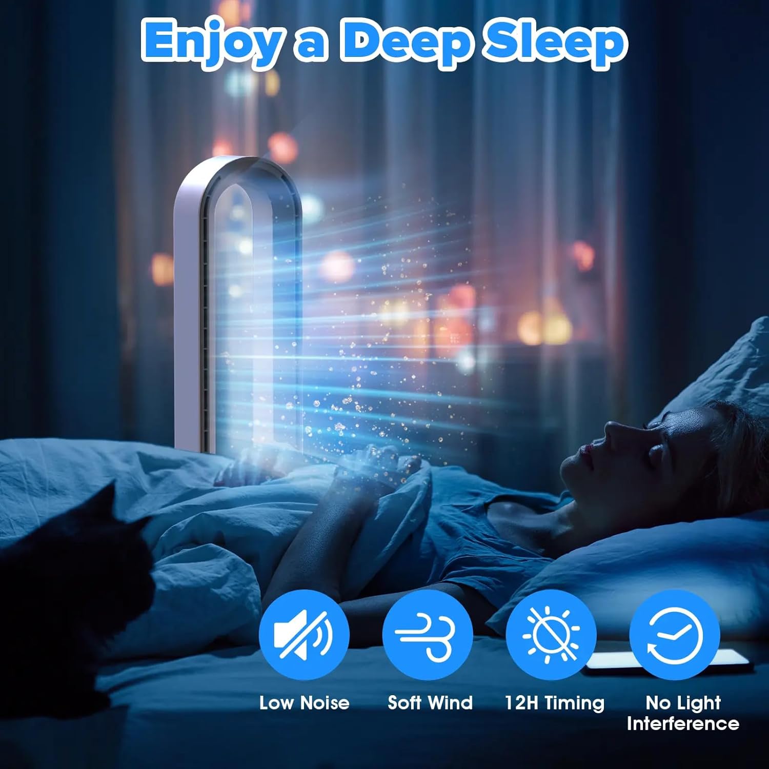 Bladeless Tower Fan and Air Purifier in One – 24 Speeds, Quiet Operation, Remote & Touch Control