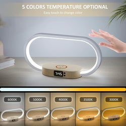 Image of Bedside Table Lamp with Wireless Charger & Clock – Modern Touch LED Night Light
