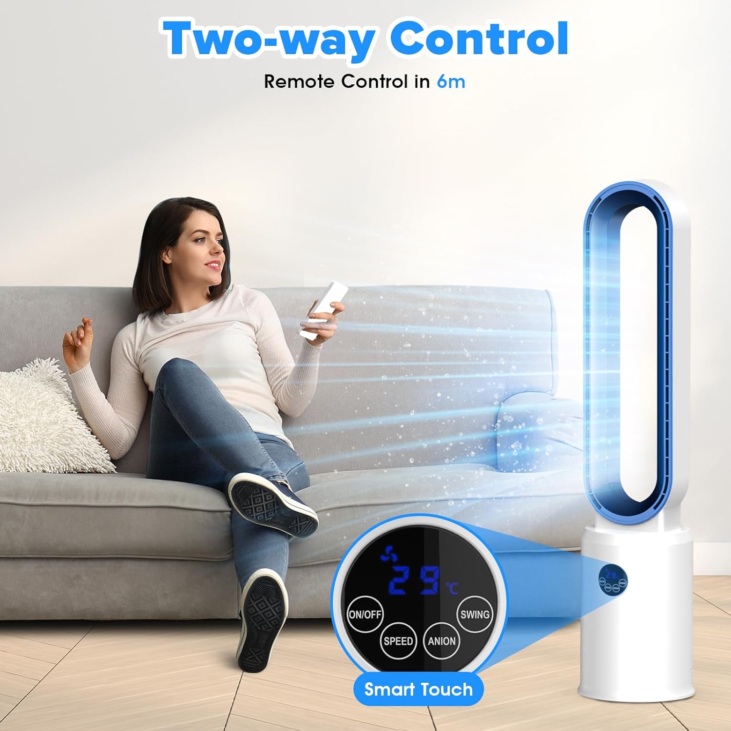 Bladeless Tower Fan and Air Purifier in One – 24 Speeds, Quiet Operation, Remote & Touch Control