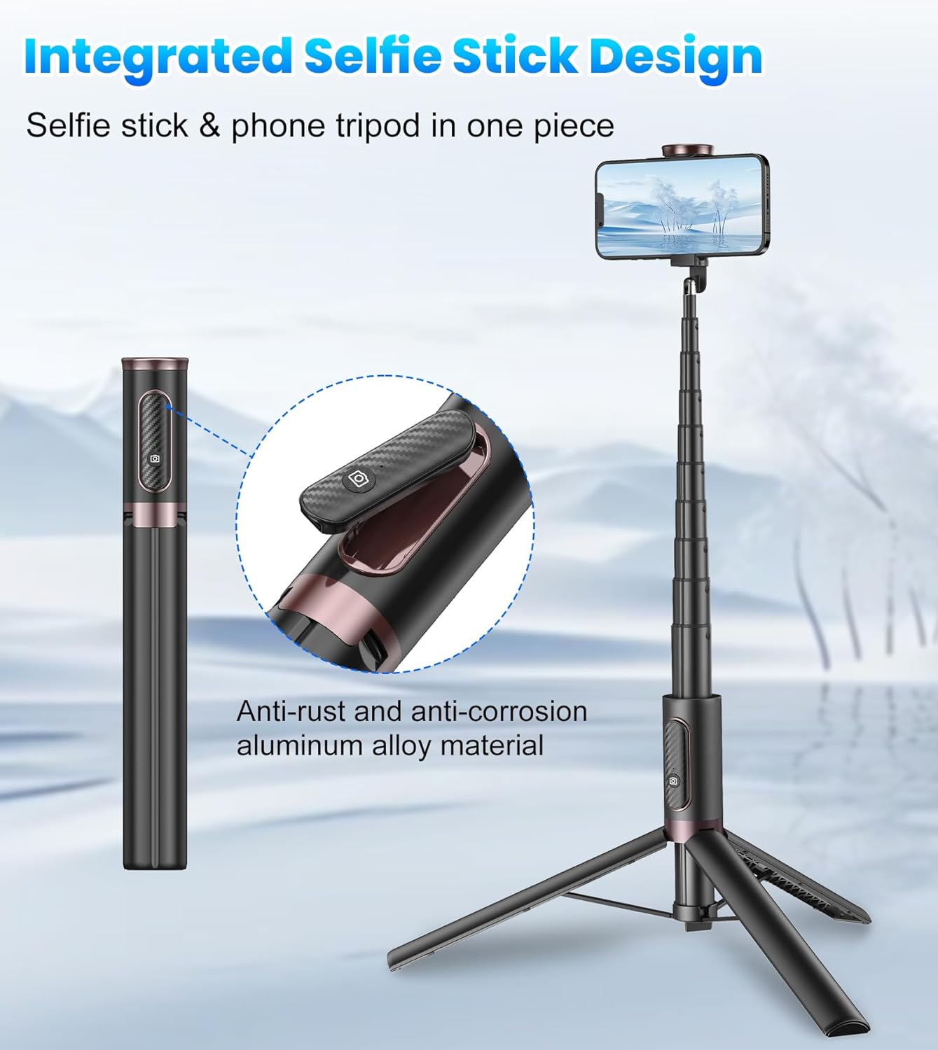 Cell Phone Selfie Stick Tripod – All-in-1 Extendable Tripod with Wireless Remote