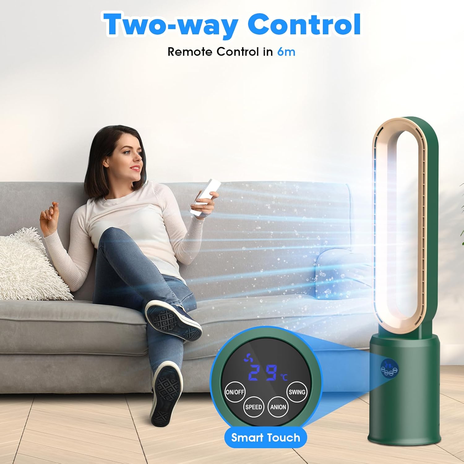 Bladeless Tower Fan and Air Purifier in One – 24 Speeds, Quiet Operation, Remote & Touch Control