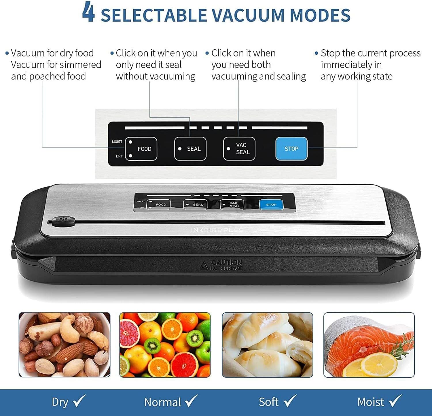 Vacuum Sealer Automatic Sealing Machine – Dry & Moist Modes, Built-in Cutter, Easy Cleaning, Stainless Steel Panel