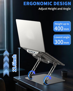 Image of Laptop Cooling Pad – Low-Noise Fan, 3.0 USB Hubs, Ergonomic Aluminum Stand, Ventilated Cooler