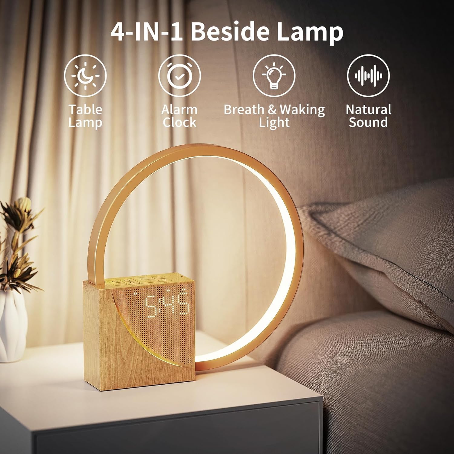 4-in-1 Touch Bedside Lamp with Alarm Clock, Nature Sounds & Wake-Up Light 🌙✨