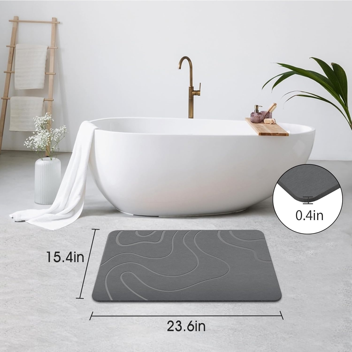 Stone Bath Mat – 60×40 cm Diatomaceous Earth Non-Slip Quick-Drying Shower Mat