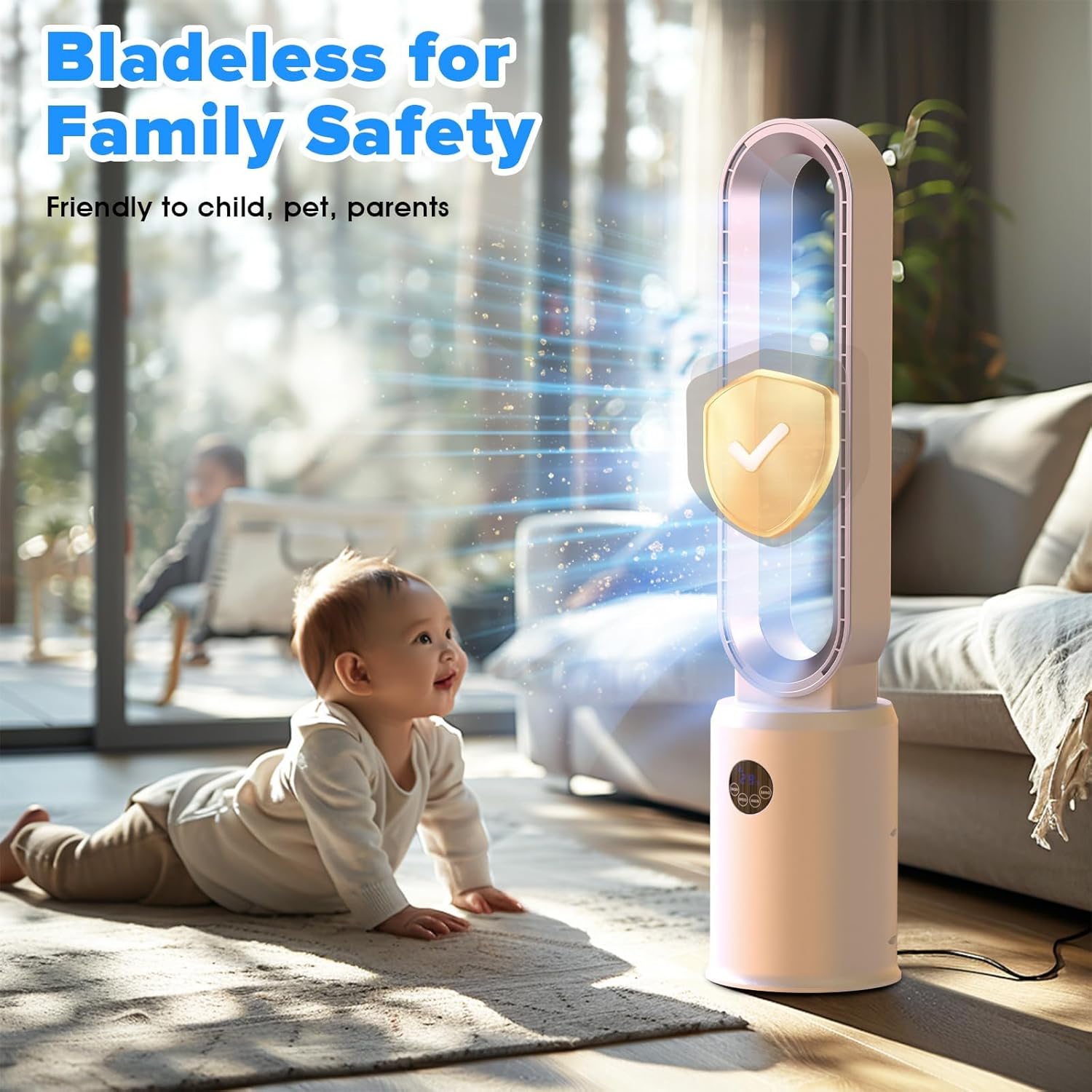 Bladeless Tower Fan and Air Purifier in One – 24 Speeds, Quiet Operation, Remote & Touch Control
