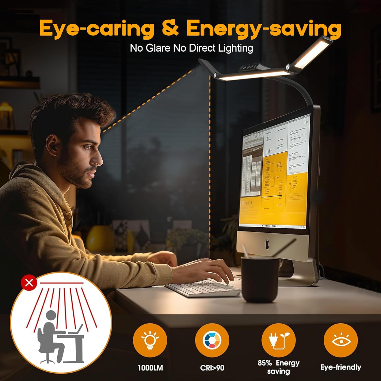 LED Desk Lamp with 3 Arms, Human Sensor & 25 Lighting Modes – Space-Saving