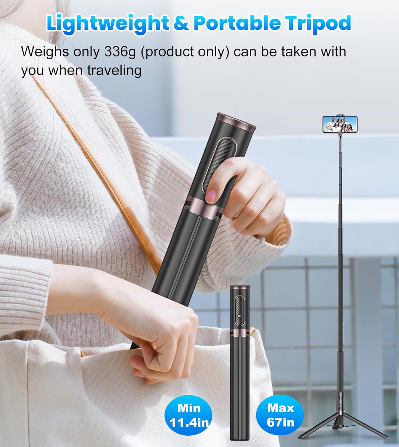 Cell Phone Selfie Stick Tripod – All-in-1 Extendable Tripod with Wireless Remote