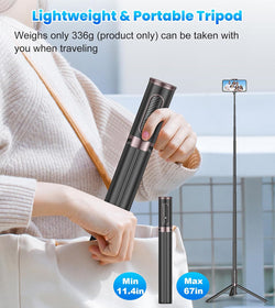 Image of Cell Phone Selfie Stick Tripod – All-in-1 Extendable Tripod with Wireless Remote