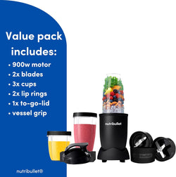 Image of NutriBullet 900W Series Mega Pack – Personal Blender with 2x Blades, 3x Cups & Milling Blade for Dry Blends