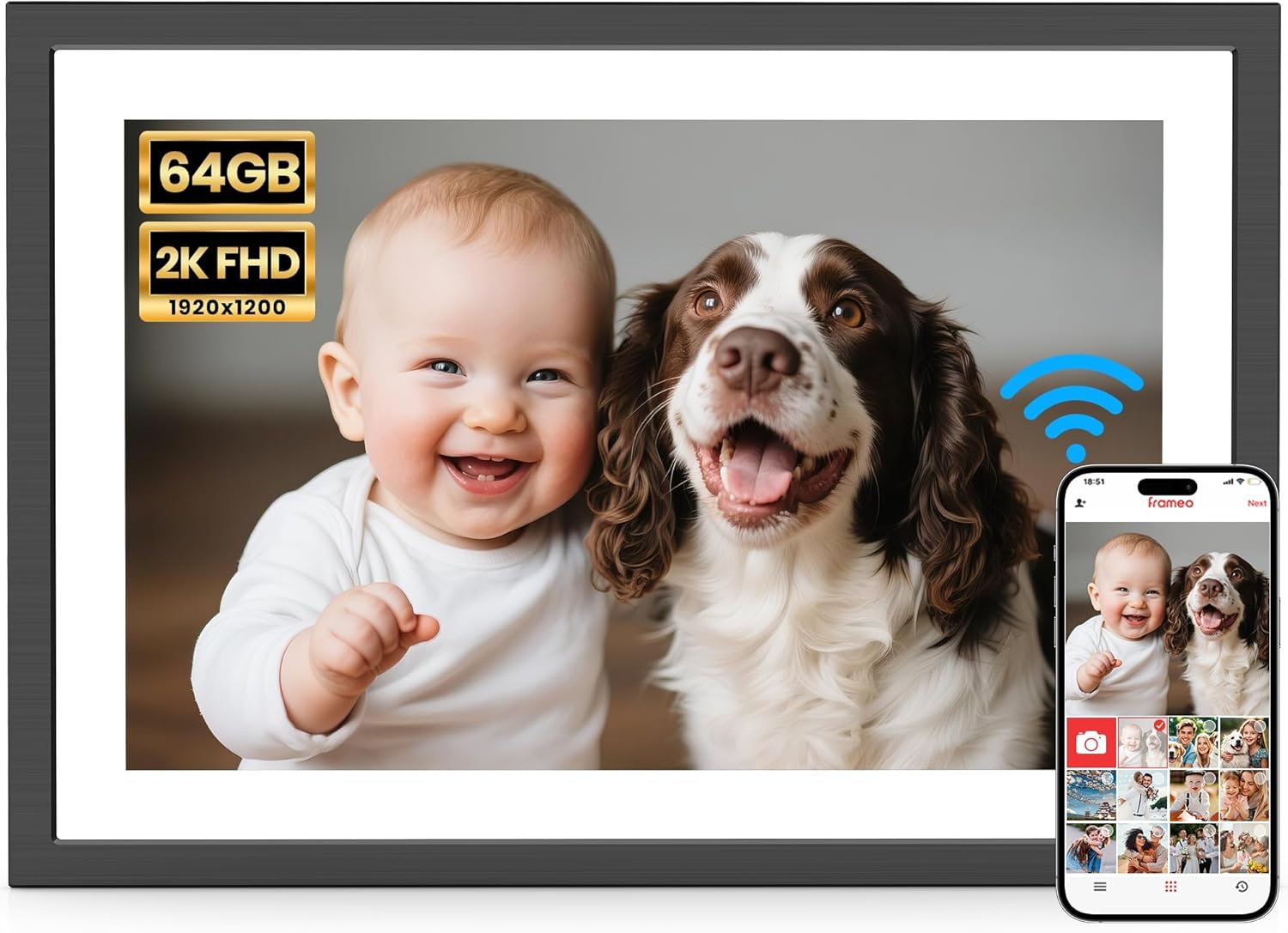 Frameo 15.6-Inch WiFi Digital Photo Frame – 1920x1080 Full HD, 32GB Memory, Touchscreen Display