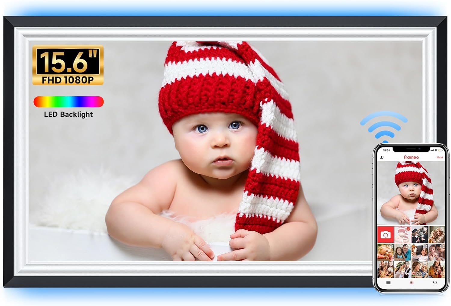 Frameo 15.6-Inch WiFi Digital Photo Frame – 1920x1080 Full HD, 32GB Memory, Touchscreen Display