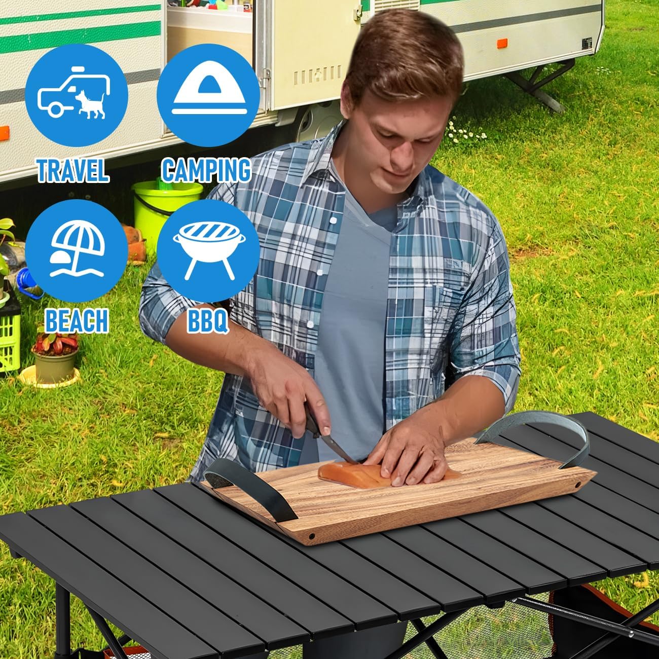 Portable Folding Camping Table – Ultralight Aluminium, Adjustable Height, Large Storage Bag, Sturdy & Durable