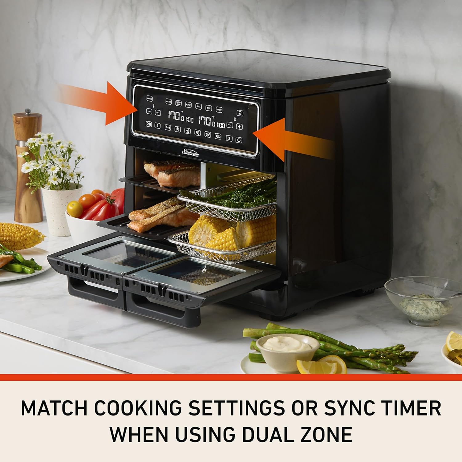 Multi Zone Air Fryer Oven | Convertible Dual 5.5L to Single 11.4L Zone, 9 Accessories, Multiple Presets and Functions, Black