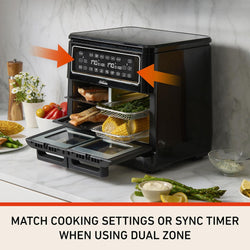 Image of Multi Zone Air Fryer Oven | Convertible Dual 5.5L to Single 11.4L Zone, 9 Accessories, Multiple Presets and Functions, Black