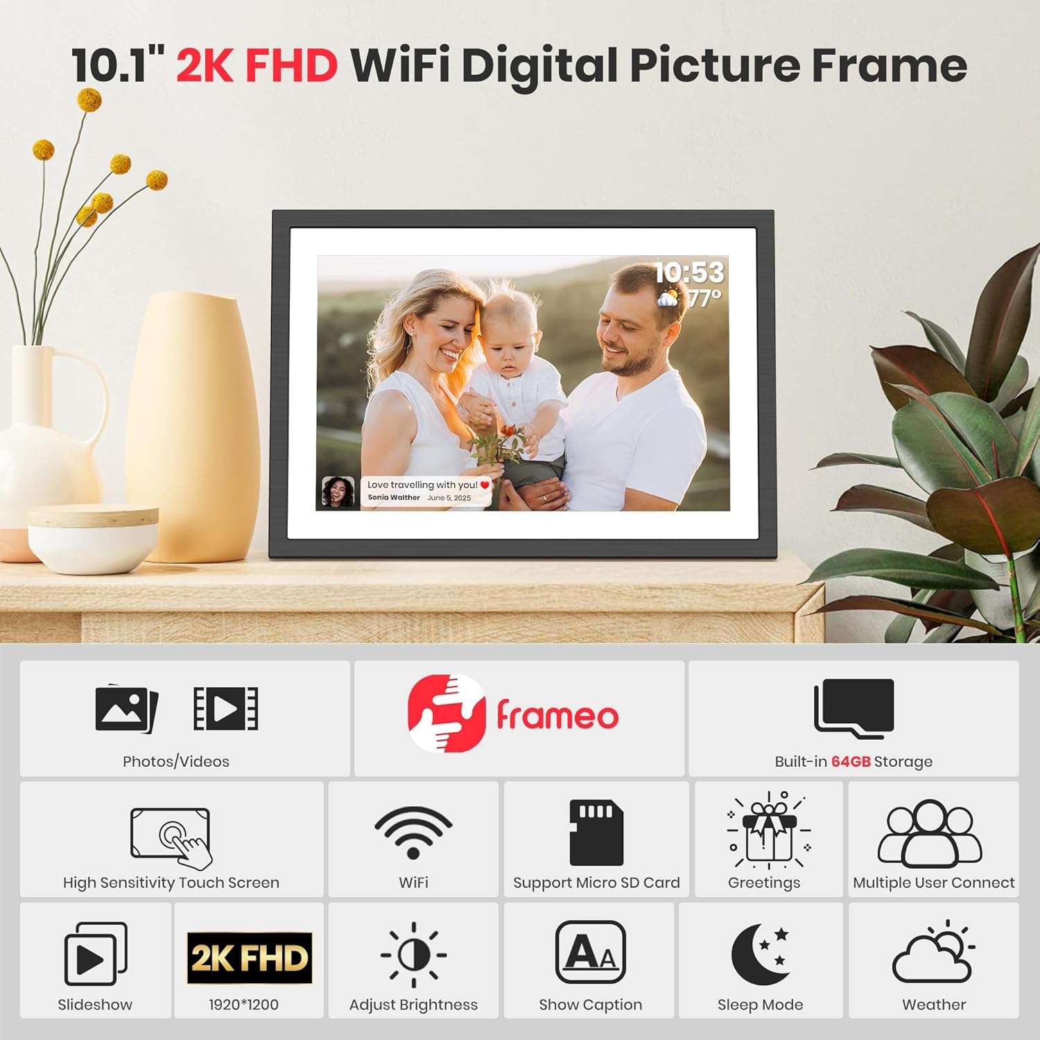 Frameo 15.6-Inch WiFi Digital Photo Frame – 1920x1080 Full HD, 32GB Memory, Touchscreen Display