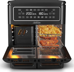 Image of Multi Zone Air Fryer Oven | Convertible Dual 5.5L to Single 11.4L Zone, 9 Accessories, Multiple Presets and Functions, Black