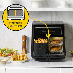 Image of Multi Zone Air Fryer Oven | Convertible Dual 5.5L to Single 11.4L Zone, 9 Accessories, Multiple Presets and Functions, Black
