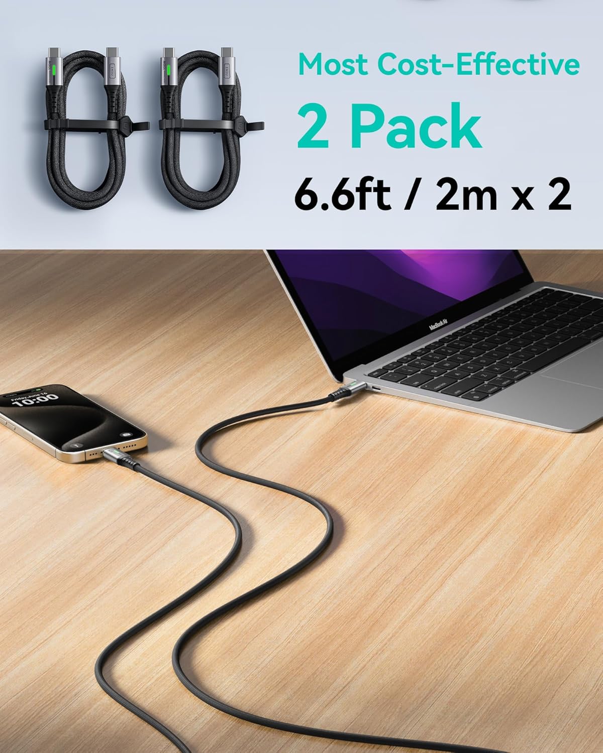 charging 2 Pack 100W USB-C to USB-C Cable (2M)