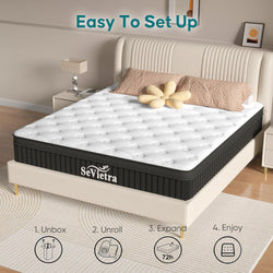 Image of SeVietra Queen Hybrid Mattress – 30cm Euro Top Medium Firm | Individual Pocket Spring for Motion Isolation & Pressure Relief