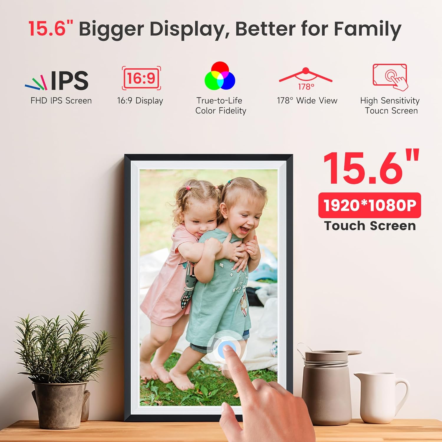 Frameo 15.6-Inch WiFi Digital Photo Frame – 1920x1080 Full HD, 32GB Memory, Touchscreen Display