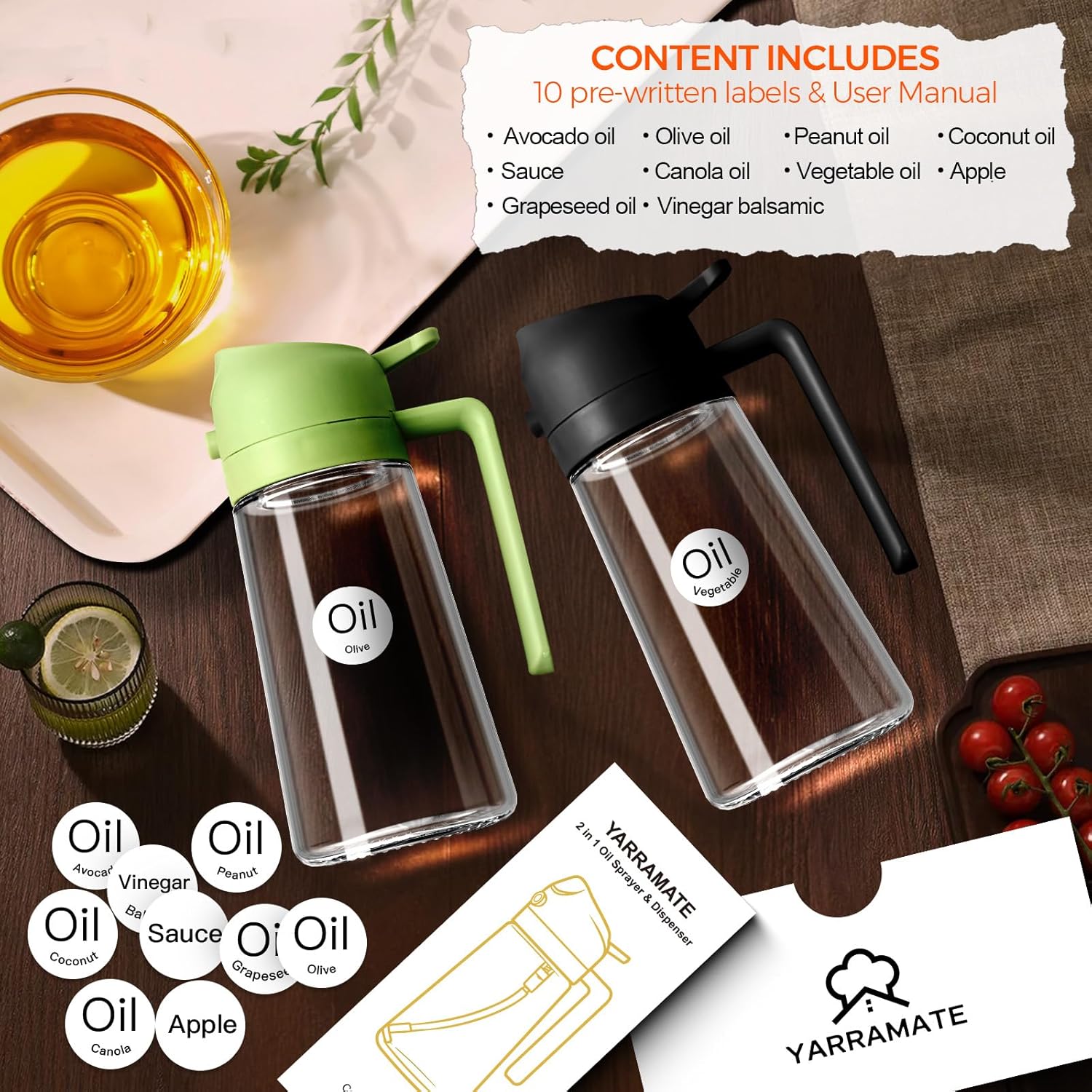 Olive Oil Dispenser, 2 in 1 Oil Sprayer for Cooking