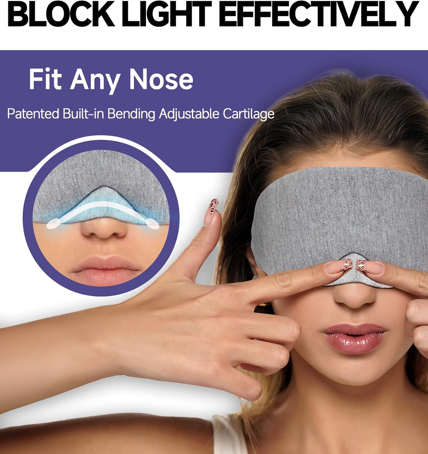 Mavogel Cotton Sleep Eye Mask – Adjustable Light Blocking Eye Cover with Nose Bridge & Travel Pouch (Black)