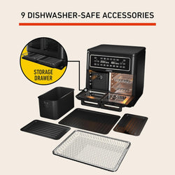 Image of Multi Zone Air Fryer Oven | Convertible Dual 5.5L to Single 11.4L Zone, 9 Accessories, Multiple Presets and Functions, Black