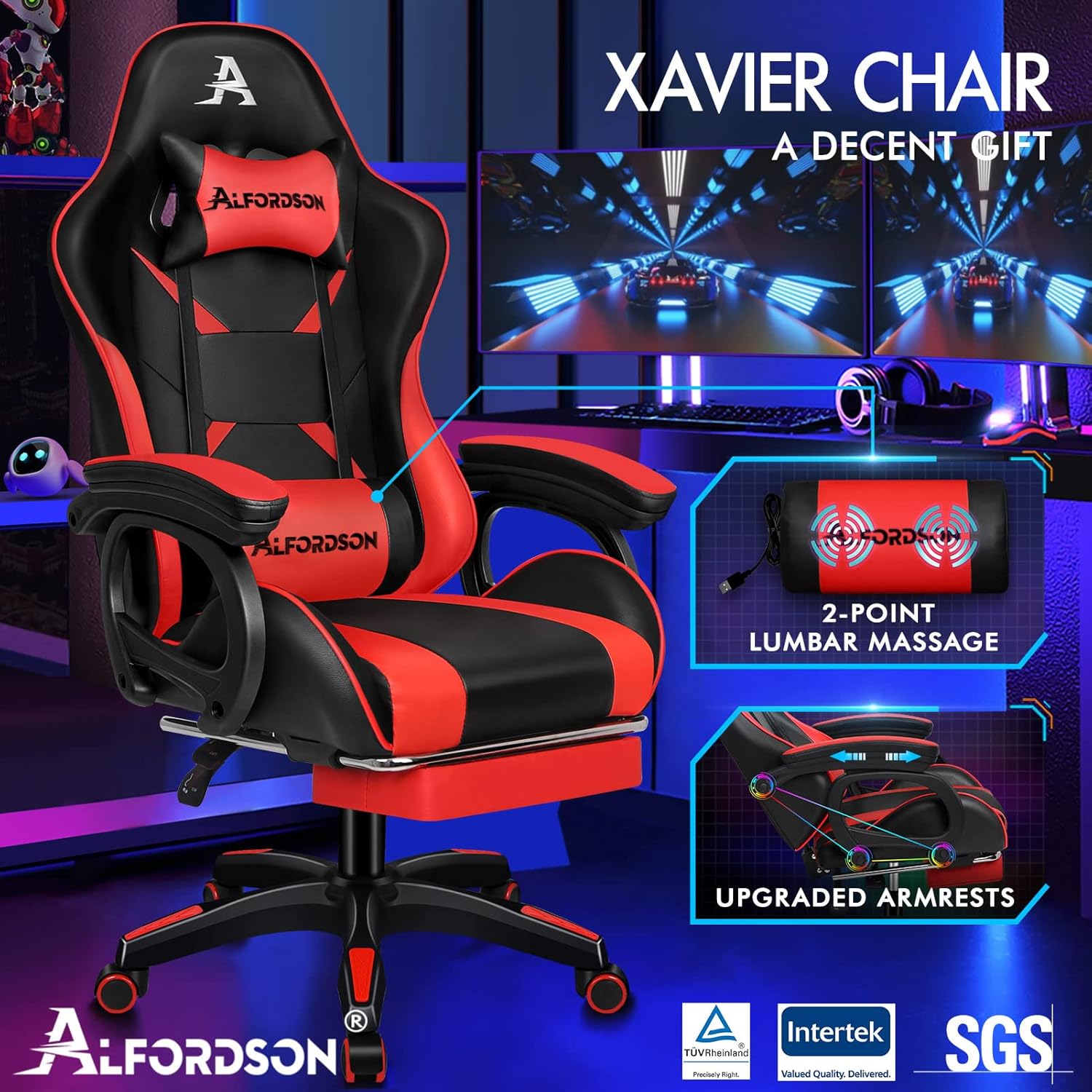 Gaming Chair with Massage, Footrest & Adjustable Recline 🎮💺
