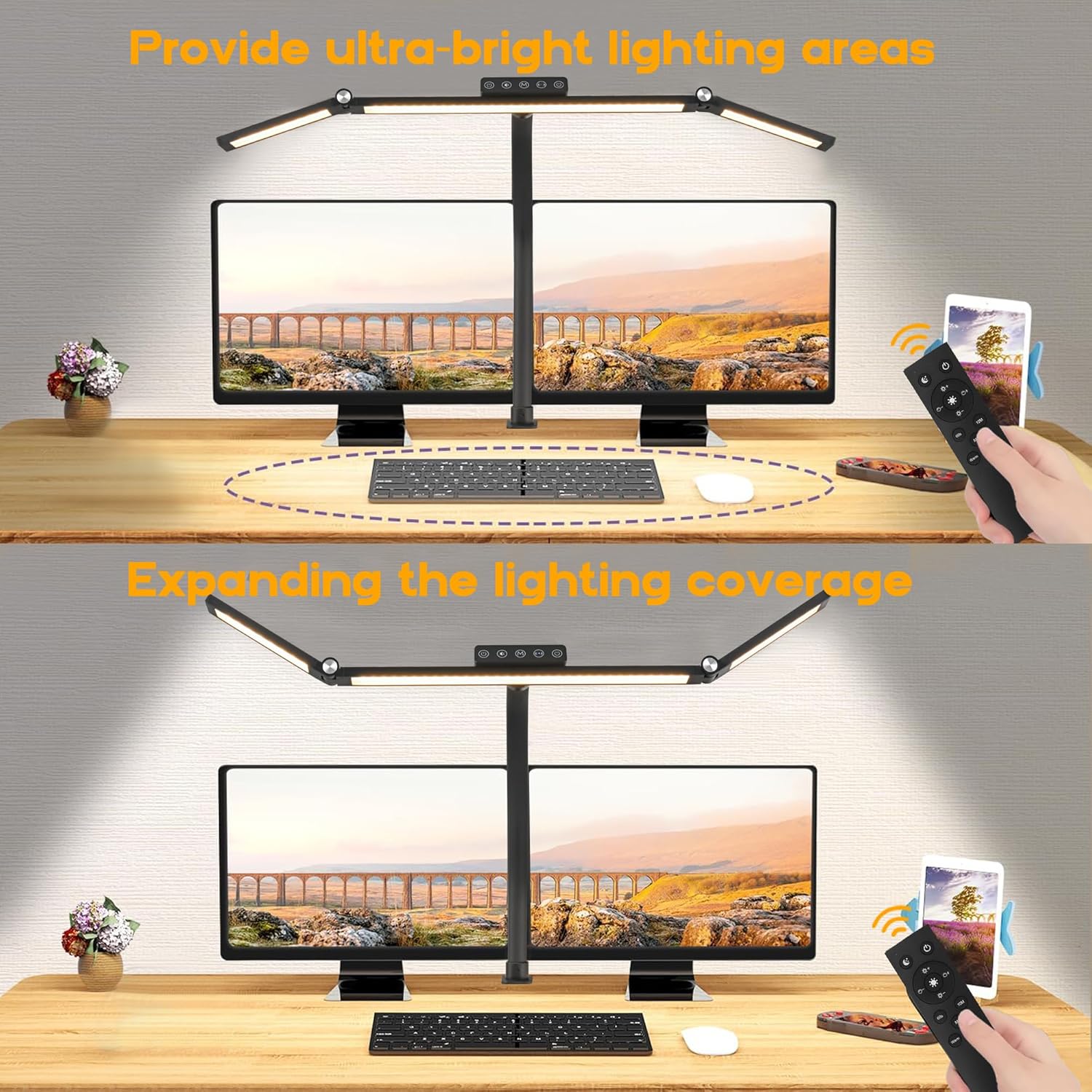 LED Desk Lamp with 3 Arms, Human Sensor & 25 Lighting Modes – Space-Saving