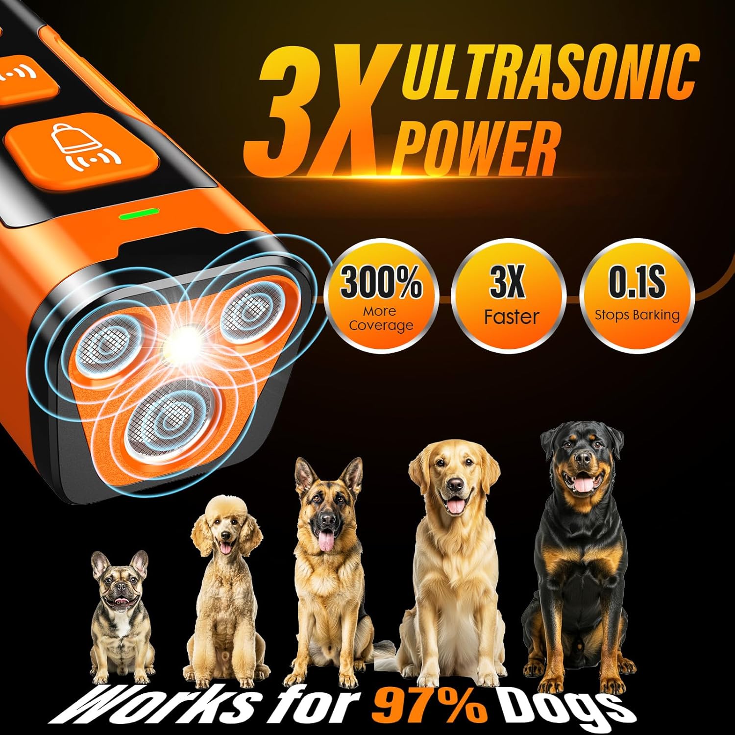 Dog Bark Deterrent Device - Ultrasonic Anti-Barking Trainer with 6 Modes | 3X Frequency Control