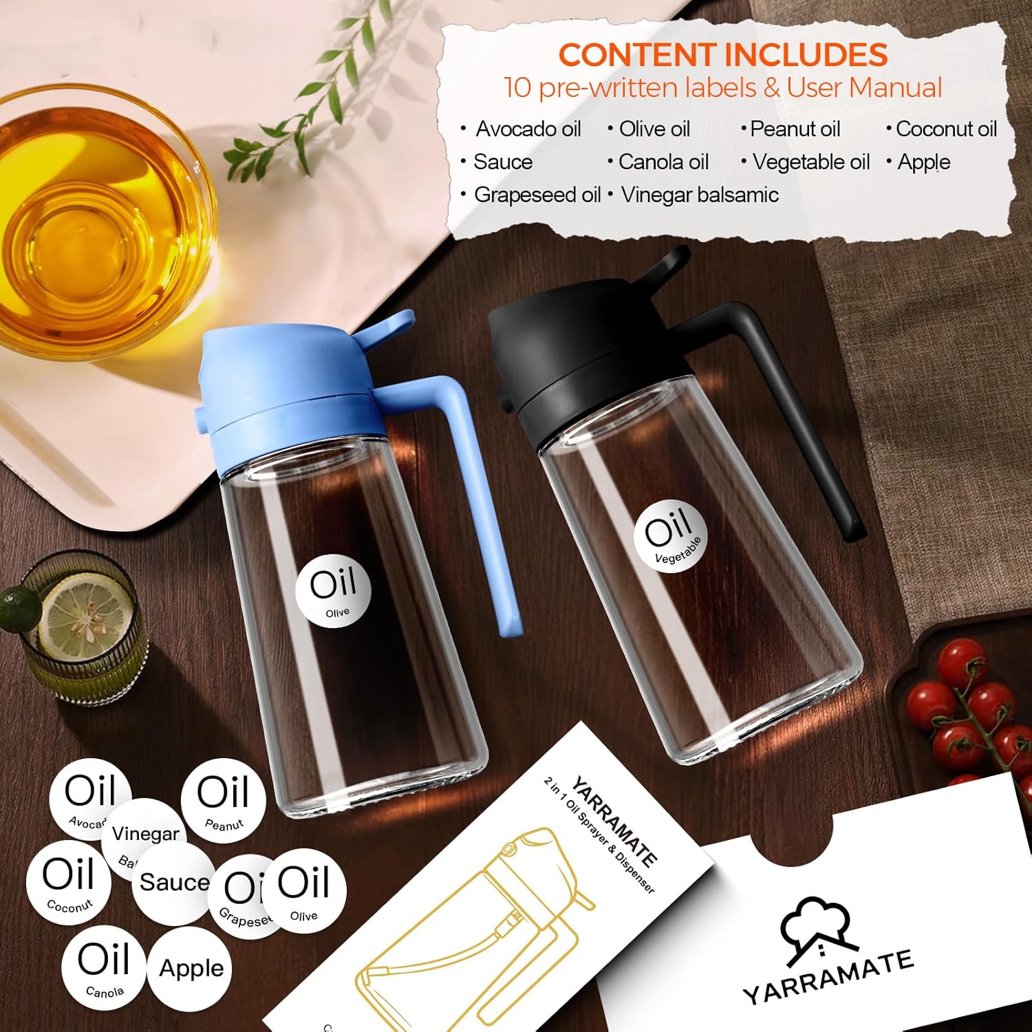 Olive Oil Dispenser, 2 in 1 Oil Sprayer for Cooking