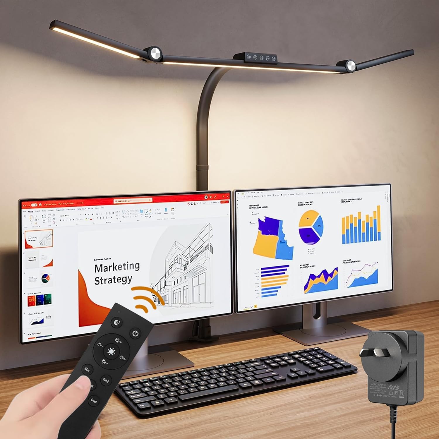 LED Desk Lamp with 3 Arms, Human Sensor & 25 Lighting Modes – Space-Saving