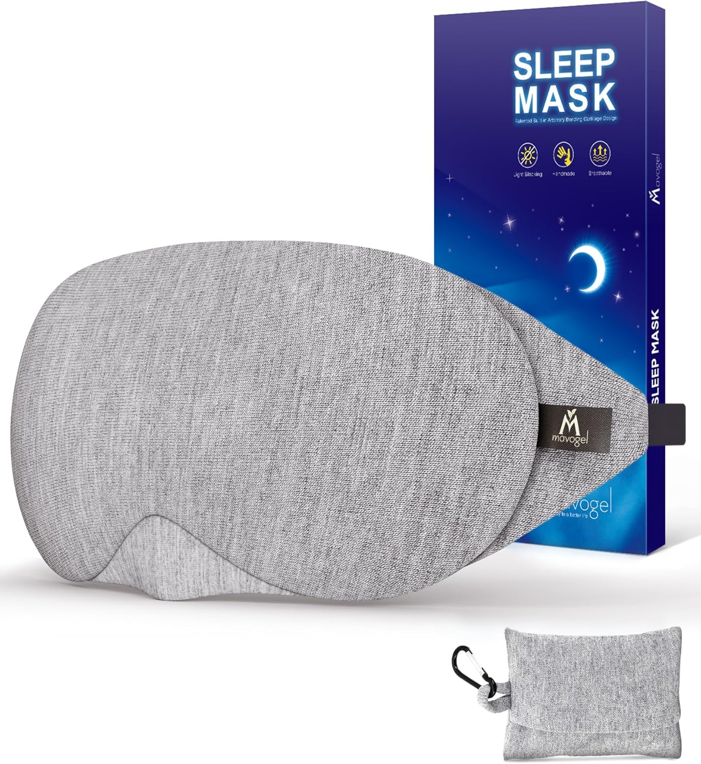 Mavogel Cotton Sleep Eye Mask – Adjustable Light Blocking Eye Cover with Nose Bridge & Travel Pouch (Black)