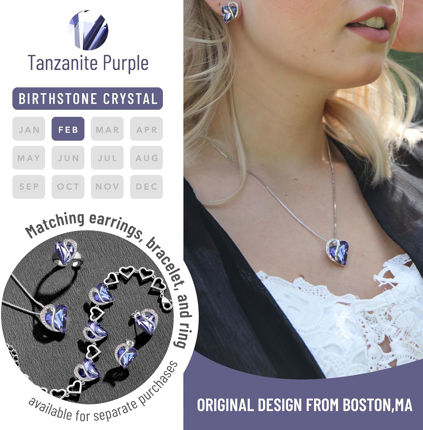 Leafael Infinity Love Heart Necklace Birthstone Necklace for Women