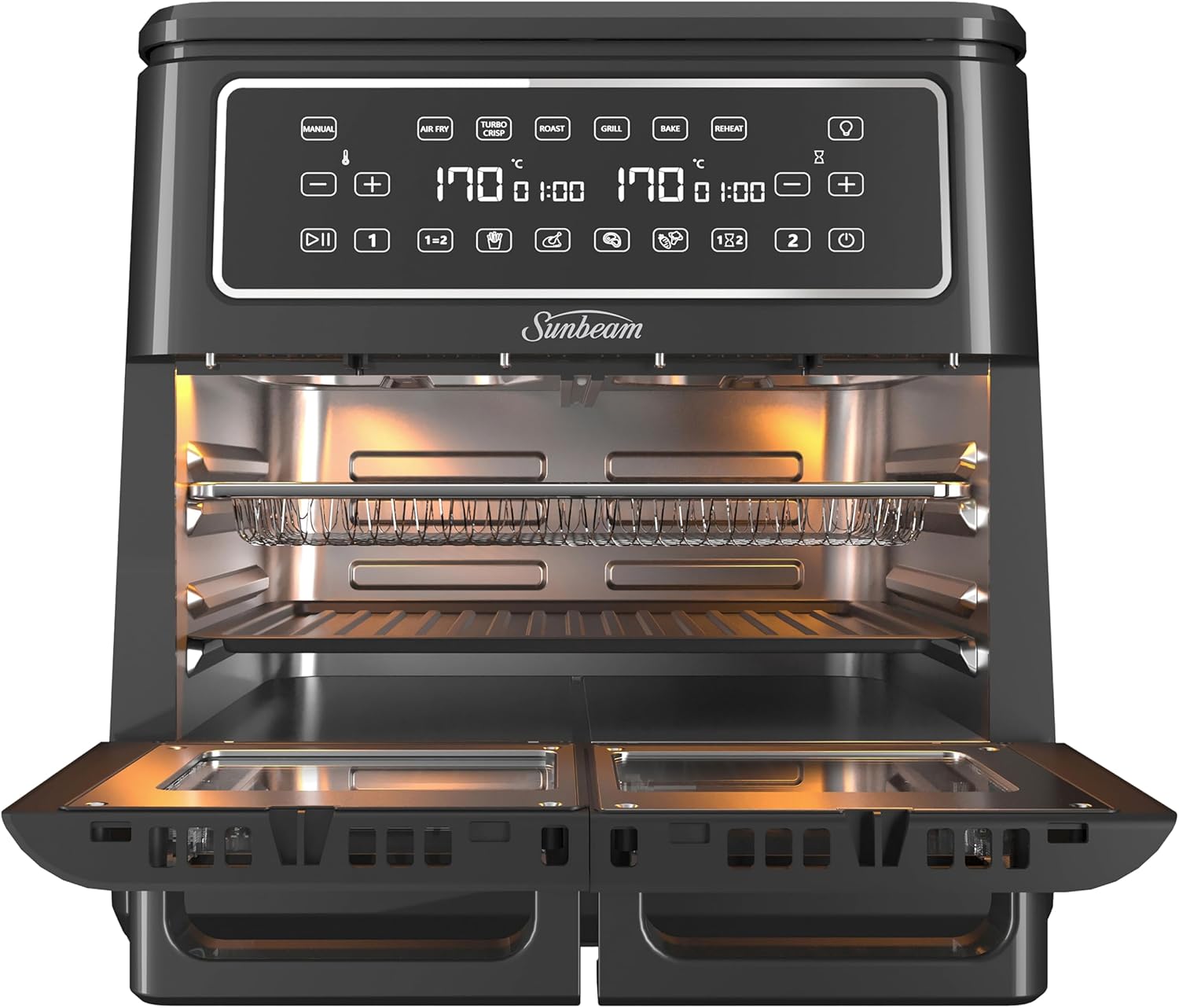Multi Zone Air Fryer Oven | Convertible Dual 5.5L to Single 11.4L Zone, 9 Accessories, Multiple Presets and Functions, Black