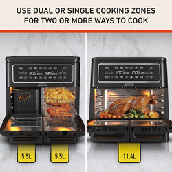 Image of Multi Zone Air Fryer Oven | Convertible Dual 5.5L to Single 11.4L Zone, 9 Accessories, Multiple Presets and Functions, Black