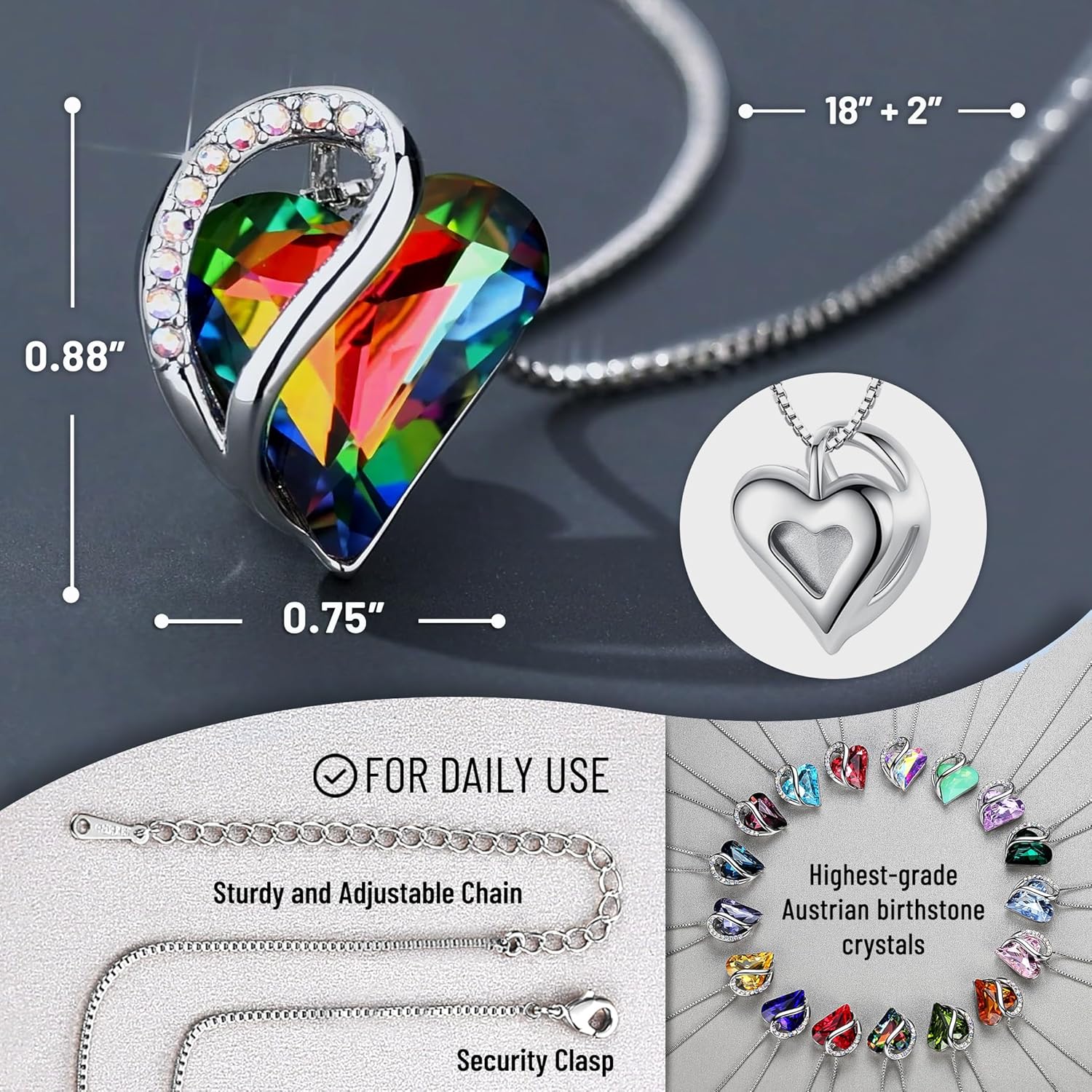 Leafael Infinity Love Heart Necklace Birthstone Necklace for Women