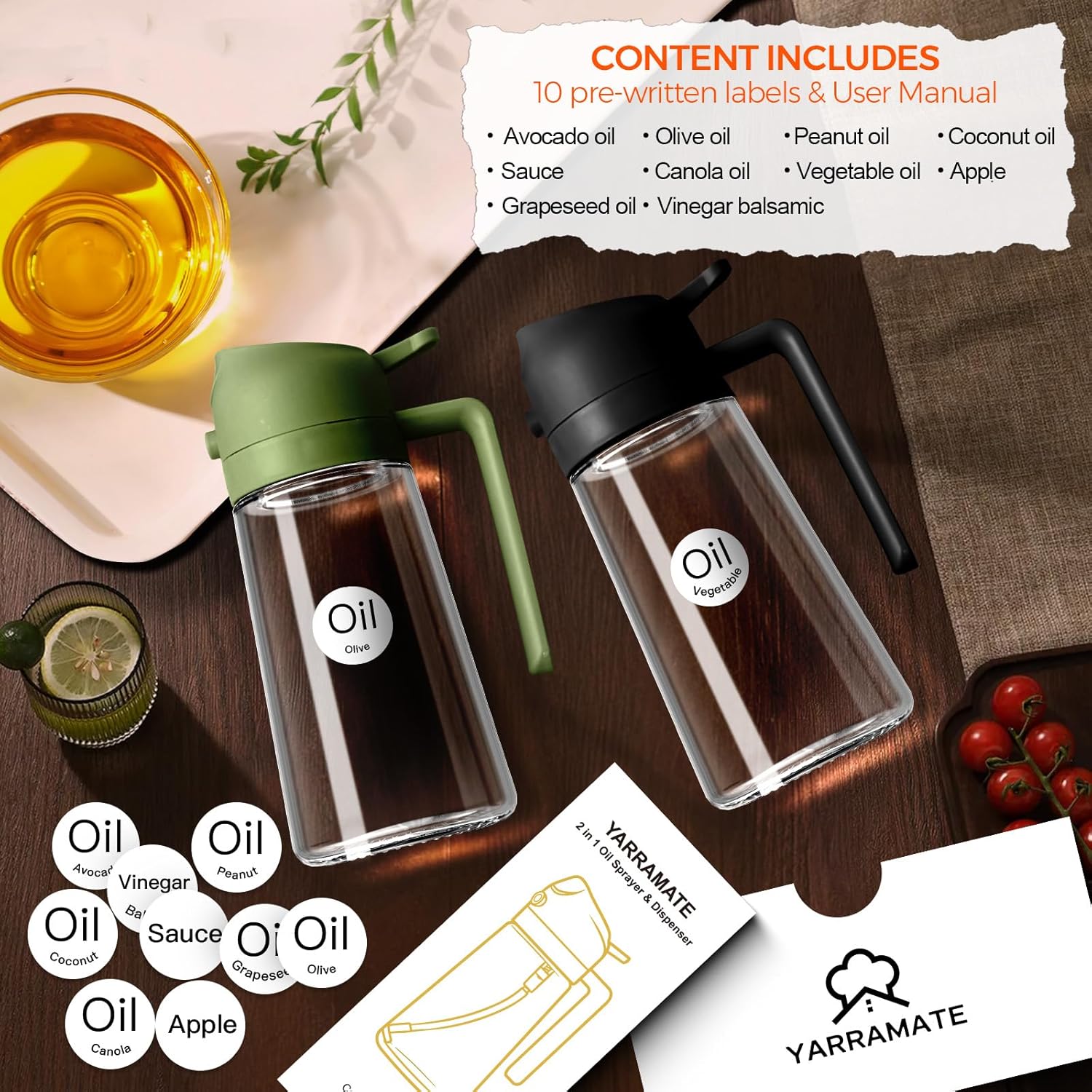 Olive Oil Dispenser, 2 in 1 Oil Sprayer for Cooking