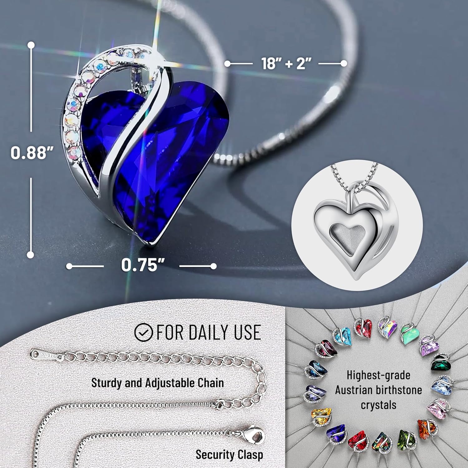Leafael Infinity Love Heart Necklace Birthstone Necklace for Women