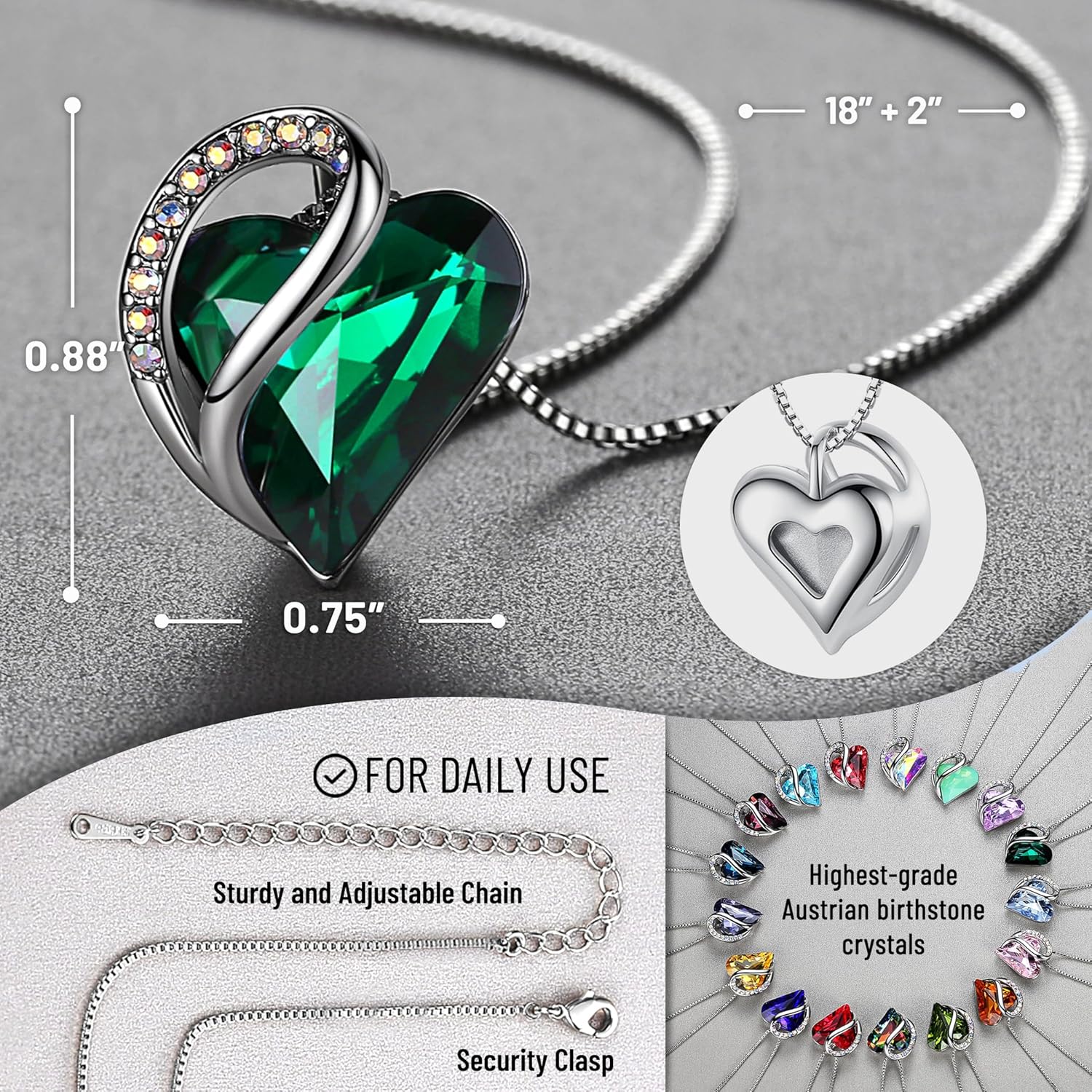 Leafael Infinity Love Heart Necklace Birthstone Necklace for Women