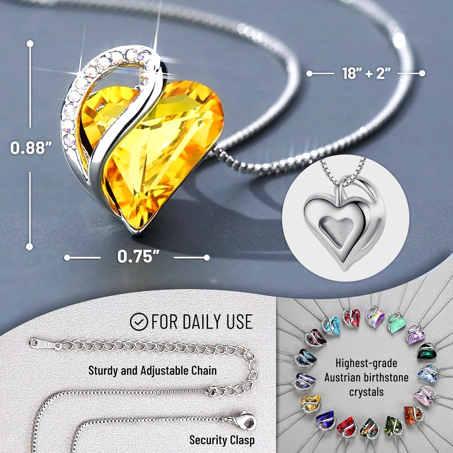 Leafael Infinity Love Heart Necklace Birthstone Necklace for Women