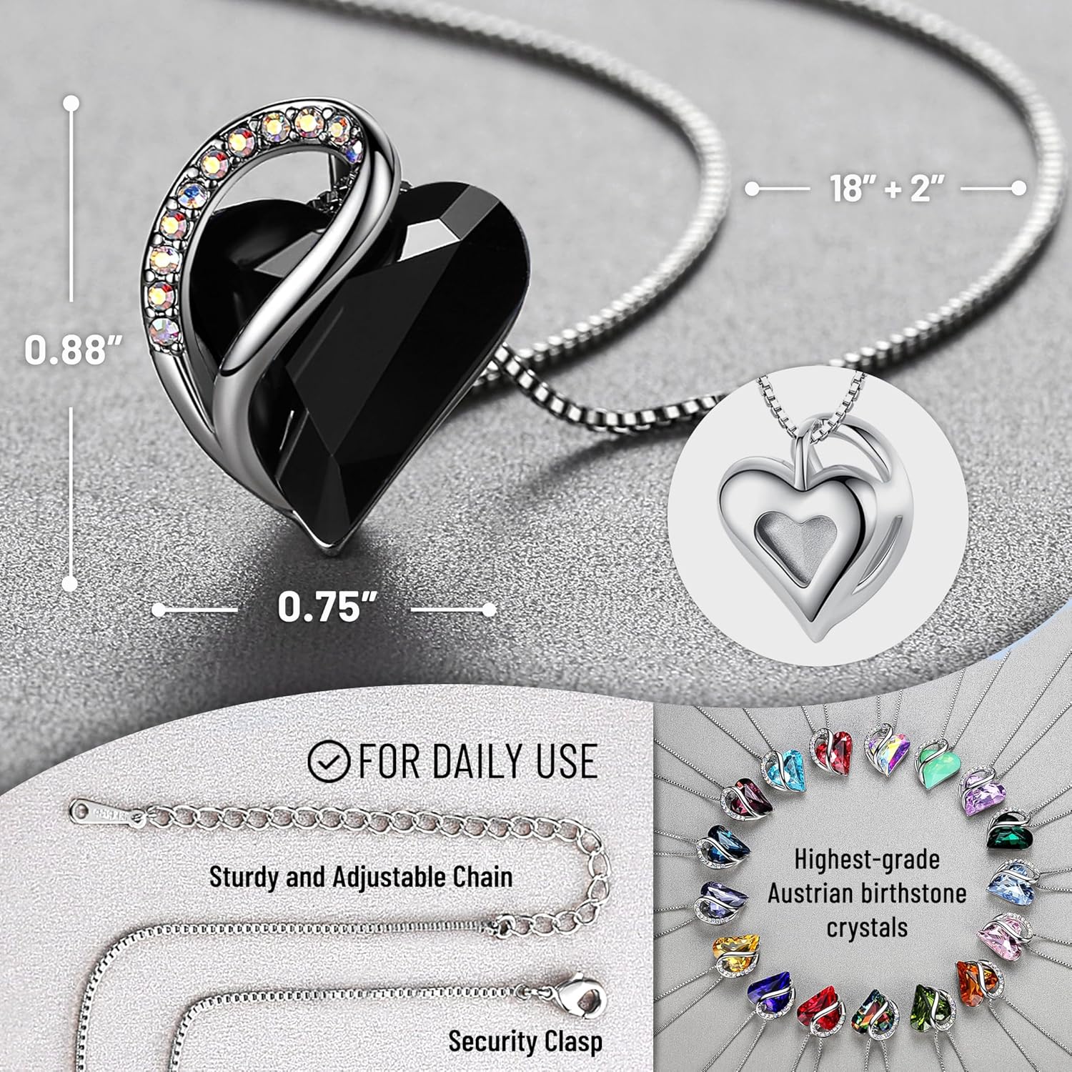Leafael Infinity Love Heart Necklace Birthstone Necklace for Women