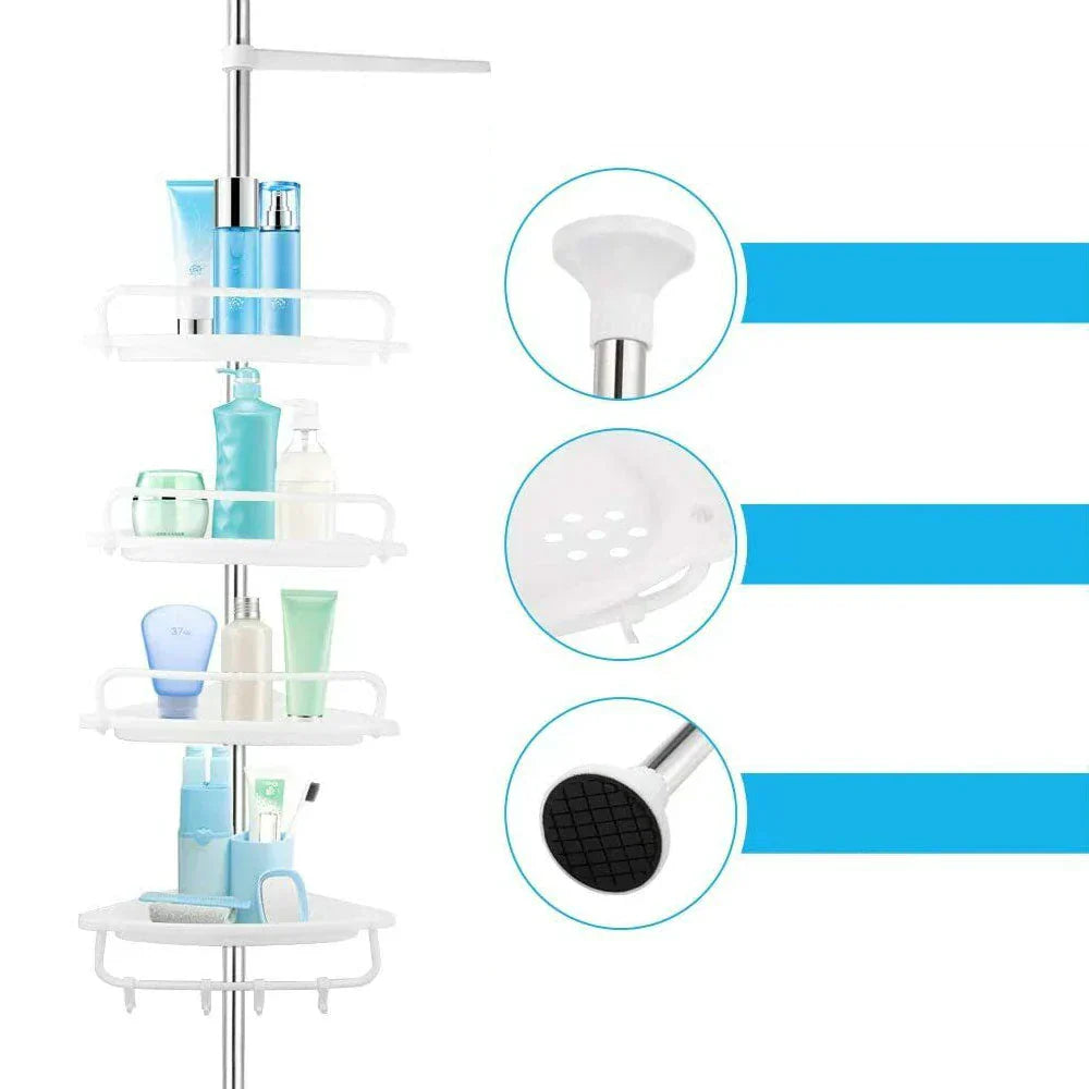 Telescopic Bathroom Rack – Adjustable 4-Shelf Corner Organizer